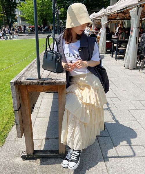 CLEA（クレア）の「Iラインギャザーティアードロングスカート（スカート・レディース・ホワイト/ブラック/ベージュ/アイボリー/グレイッシュベージュ/チャコールグレー/カーキ・FREE/L）」の17枚目の写真