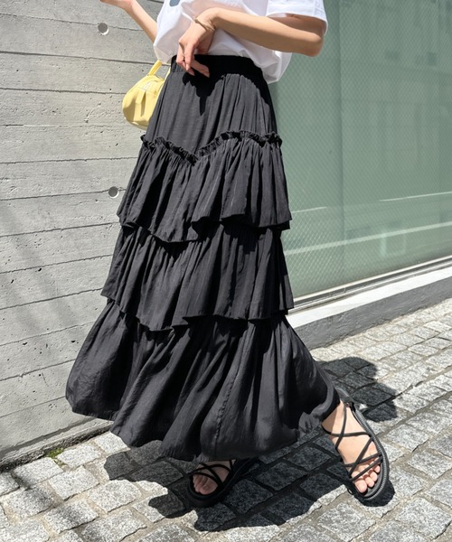 セール】Iラインギャザーティアードロングスカート（スカート）｜CLEA