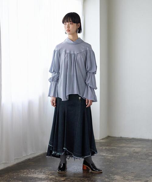 最安価格 LANVIN en Bleu（ランバンオンブルー）の「ドレープスリーブ トップス