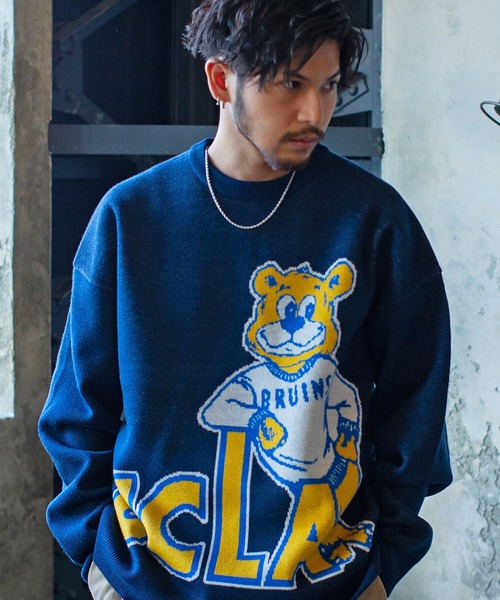 UCLA（ユーシーエルエー）の「『UCLA/ユーシーエルエー』ベアー柄オーバーサイズクルーネックニット（ニット/セーター・メンズ・グリーン/オフホワイト/ブルー/ネイビー・L/M）」の3枚目の写真