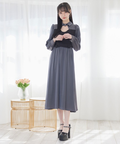 DearMyLoveMillor(ディアマイラブミラー)の「バックリボングロスワンピース(ワンピース・レディース・グレー/ベージュ・MEDIUM/X-LARGE/XX-LARGE/LARGE)」の2枚目の写真
