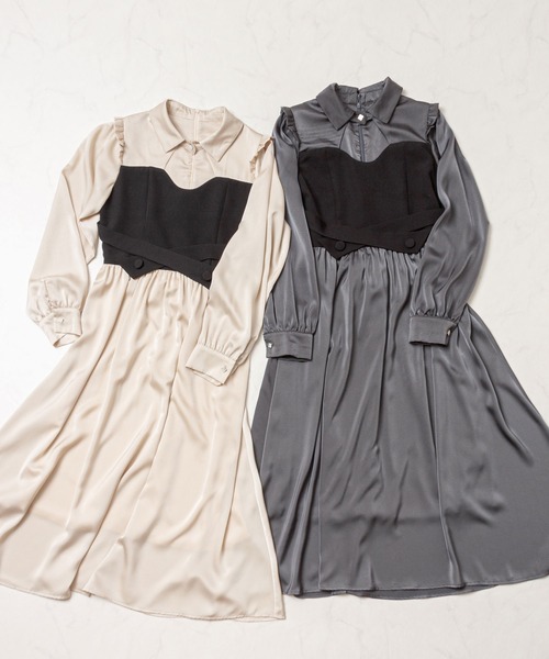 DearMyLoveMillor(ディアマイラブミラー)の「バックリボングロスワンピース(ワンピース・レディース・グレー/ベージュ・MEDIUM/X-LARGE/XX-LARGE/LARGE)」の3枚目の写真