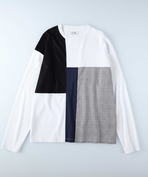 PLUS ONE(プラスワン)の「【PLUS ONE】ブロッキング切り替えロンT(Tシャツ/カットソー・メンズ・ネイビー/オフホワイト/ダークグレー・M/L/XL)」の2枚目の写真