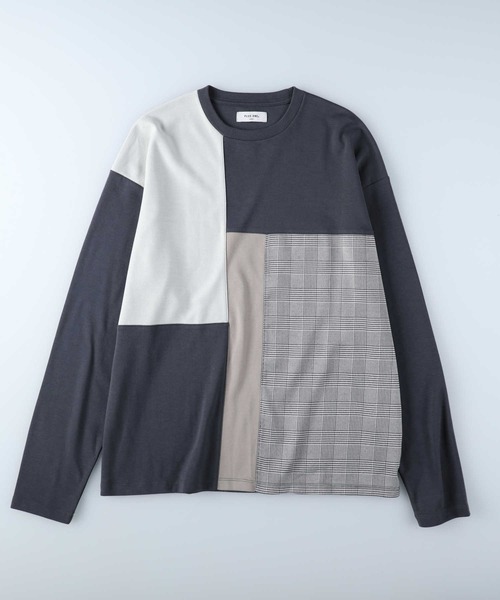 PLUS ONE(プラスワン)の「【PLUS ONE】ブロッキング切り替えロンT(Tシャツ/カットソー・メンズ・ネイビー/オフホワイト/ダークグレー・M/L/XL)」の3枚目の写真