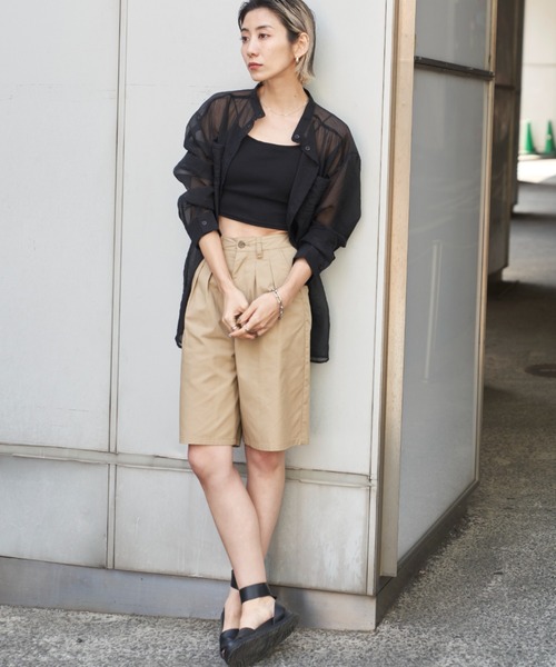 Auntie Rosa Holiday（アンティローザホリデー）の「ツータックチノハーフパンツ（チノパンツ・レディース・ライトベージュ/ブラック/ベージュ/カーキ/ネイビー・マルチサイズ）」の19枚目の写真