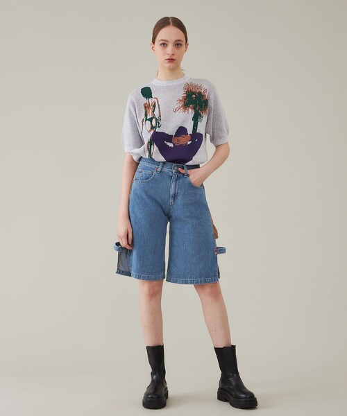 kotohayokozawa(コトハヨコザワ)のSlit Leg Denim Shorts L.BLUE