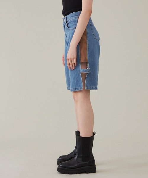 kotohayokozawa(コトハヨコザワ)のSlit Leg Denim Shorts L.BLUE