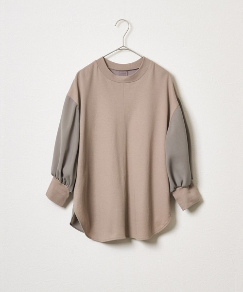 audrey and john wad（オードリーアンドジョンワッド）の「【Audrey and John Wad】2way異素材袖リブプルオーバー -手洗い可-（Tシャツ/カットソー・レディース・グレイッシュベージュ/ブラック/ライトイエロー/オフホワイト・FREE）」の4枚目の写真