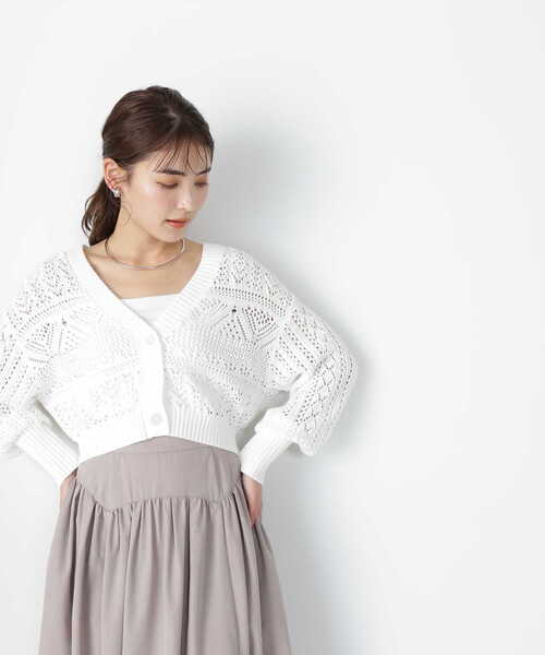 NATURAL BEAUTY BASIC（ナチュラルビューティーベーシック）の「◇レースカーディガン（カーディガン/ボレロ・レディース・オフホワイト/ブラック・FREE）」の2枚目の写真