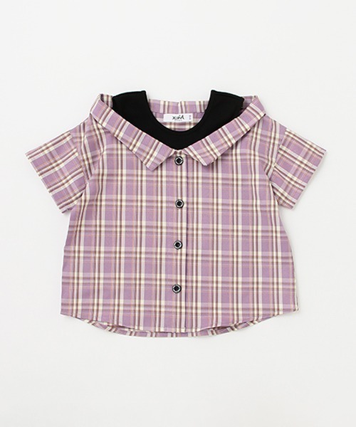 X-girl Stages(エックスガールステージス)の「レイヤード風半袖シャツ(シャツ/ブラウス・キッズ・ネイビー/ラベンダー・120cm/110cm/130cm/140cm/100cm/90cm)」の2枚目の写真
