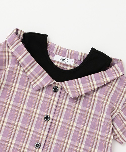 X-girl Stages(エックスガールステージス)の「レイヤード風半袖シャツ(シャツ/ブラウス・キッズ・ネイビー/ラベンダー・120cm/110cm/130cm/140cm/100cm/90cm)」の3枚目の写真