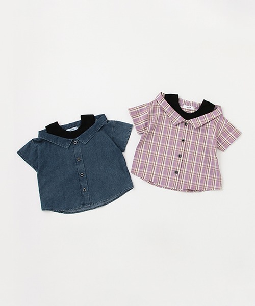 X-girl Stages(エックスガールステージス)の「レイヤード風半袖シャツ(シャツ/ブラウス・キッズ・ネイビー/ラベンダー・120cm/110cm/130cm/140cm/100cm/90cm)」の4枚目の写真