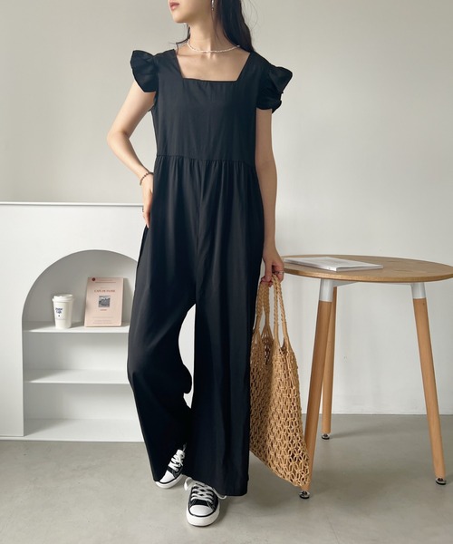 セール】2WAY フレアショルダーウエストマーク オーバーオール