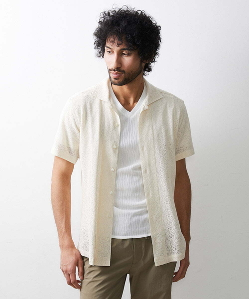 MICHEL KLEIN HOMME (ミッシェルクランオム)の「《日本製》レース柄半袖シャツ(シャツ/ブラウス・メンズ・ベージュ/アイボリー/ブラック・MEDIUM/LARGE/X-LARGE)」の2枚目の写真