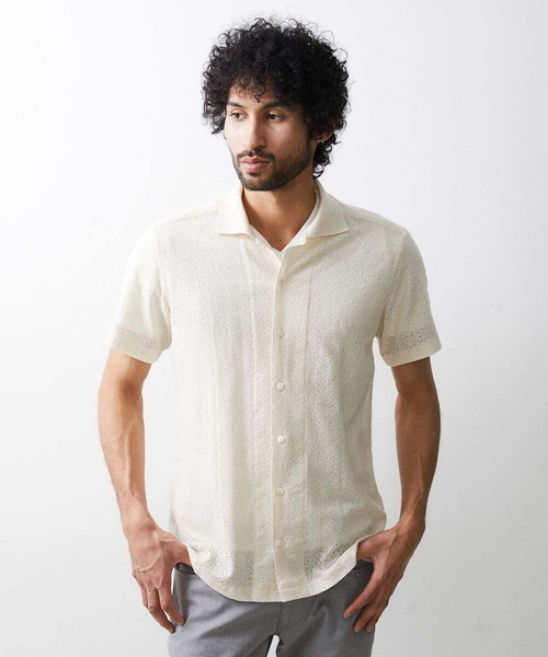 MICHEL KLEIN HOMME (ミッシェルクランオム)の「《日本製》レース柄半袖シャツ(シャツ/ブラウス・メンズ・ベージュ/アイボリー/ブラック・MEDIUM/LARGE/X-LARGE)」の19枚目の写真
