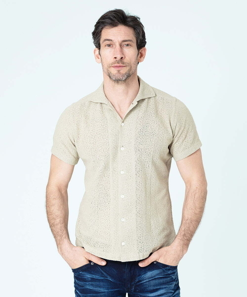 MICHEL KLEIN HOMME (ミッシェルクランオム)の「《日本製》レース柄半袖シャツ(シャツ/ブラウス・メンズ・ベージュ/アイボリー/ブラック・MEDIUM/LARGE/X-LARGE)」の8枚目の写真