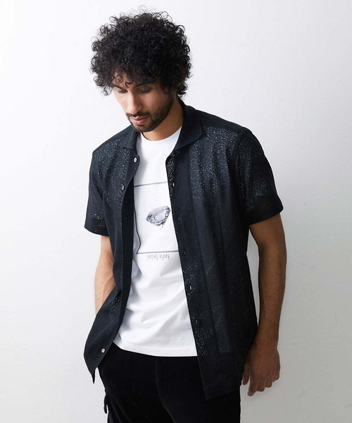 MICHEL KLEIN HOMME (ミッシェルクランオム)の「《日本製》レース柄半袖シャツ(シャツ/ブラウス・メンズ・ベージュ/アイボリー/ブラック・MEDIUM/LARGE/X-LARGE)」の6枚目の写真