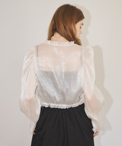 MIRO AMURETTE(ミロアミュレット)の「brillre sheer blouse/シースルーVネックブラウス(シャツ/ブラウス・レディース・ホワイト・FREE)」の4枚目の写真