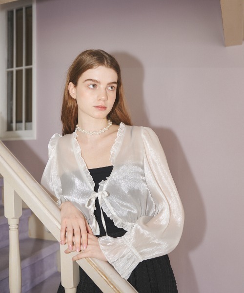 MIRO AMURETTE(ミロアミュレット)の「brillre sheer blouse/シースルーVネックブラウス(シャツ/ブラウス・レディース・ホワイト・FREE)」の10枚目の写真