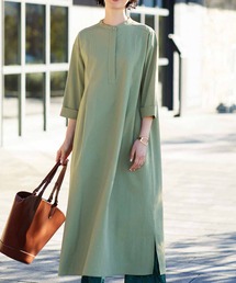 IEDIT | ＩＥＤＩＴ　バンドカラーとゴールドボタンで着映えする　サッカー素材のシャツワンピース(シャツワンピース)