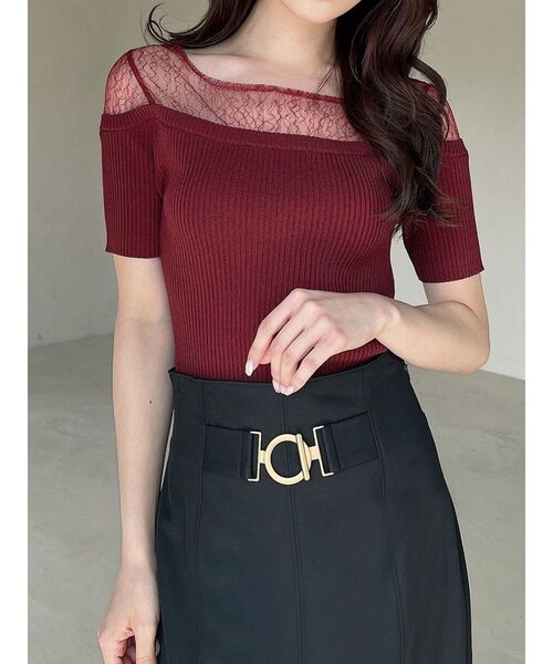 RESEXXY（リゼクシー）の「レースレイヤードリブニットトップス（ニット/セーター・レディース・アイボリー/レッド/ブラック・FREE）」の3枚目の写真