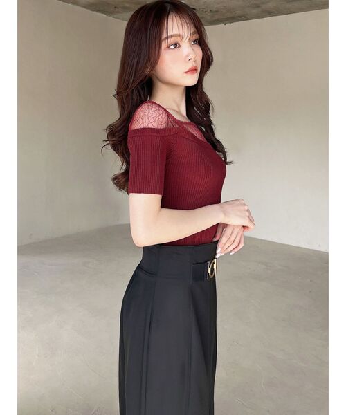 RESEXXY（リゼクシー）の「レースレイヤードリブニットトップス（ニット/セーター・レディース・アイボリー/レッド/ブラック・FREE）」の12枚目の写真