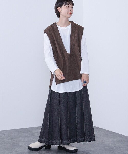 BEAMS HEART / Vネックベスト×ロングTシャツ セット（Tシャツ