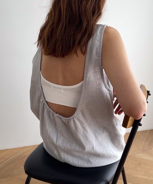 CANAL JEAN（キャナルジーン）の「El mar　バックオープンパット付ブラトップ（キャミソール・レディース・ブラック/アイボリー/ベージュ・ONE SIZE）」の2枚目の写真