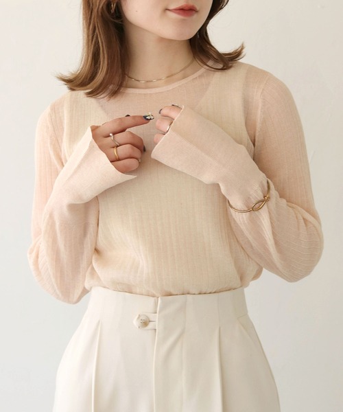 CLEIO（クレイオ）の「【CLEIO】ラメシアーリブニット／シースルートップス/SHEER RIB KNIT/986-10628（ニット/セーター・レディース・ホワイト系その他/モカ/オリーブ系/ピンク/ベージュ/グレー系その他/チャコール・FREE）」の5枚目の写真