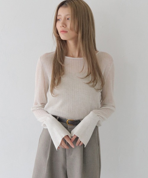 CLEIO（クレイオ）の「【CLEIO】ラメシアーリブニット／シースルートップス/SHEER RIB KNIT/986-10628（ニット/セーター・レディース・ホワイト系その他/モカ/オリーブ系/ピンク/ベージュ/グレー系その他/チャコール・FREE）」の2枚目の写真