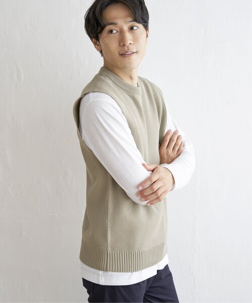 ikka（イッカ）の「【洗濯機で洗える】GOKU楽ニット鹿の子ベスト（ベスト・メンズ・ベージュ/グリーン/ブラック/ワイン・S/M/XL/L）」の14枚目の写真