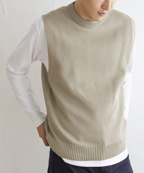 ikka（イッカ）の「【洗濯機で洗える】GOKU楽ニット鹿の子ベスト（ベスト・メンズ・ベージュ/グリーン/ブラック/ワイン・S/M/XL/L）」の3枚目の写真