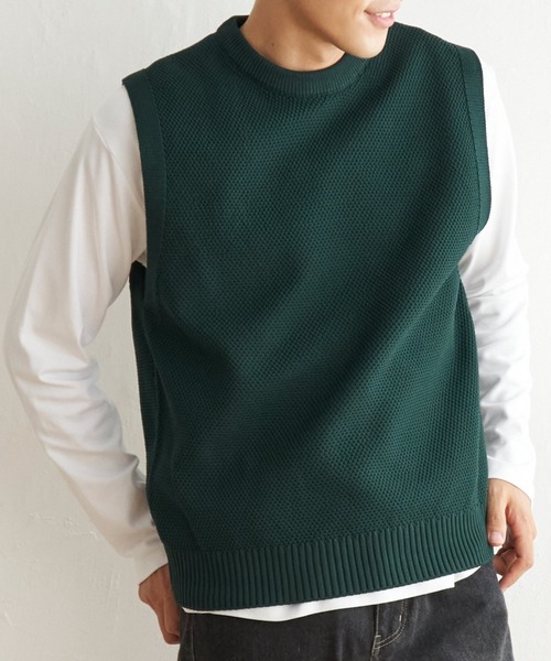 ikka（イッカ）の「【洗濯機で洗える】GOKU楽ニット鹿の子ベスト（ベスト・メンズ・ベージュ/グリーン/ブラック/ワイン・S/M/XL/L）」の4枚目の写真