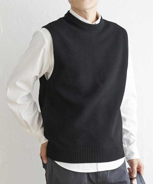 ikka（イッカ）の「【洗濯機で洗える】GOKU楽ニット鹿の子ベスト（ベスト・メンズ・ベージュ/グリーン/ブラック/ワイン・S/M/XL/L）」の2枚目の写真