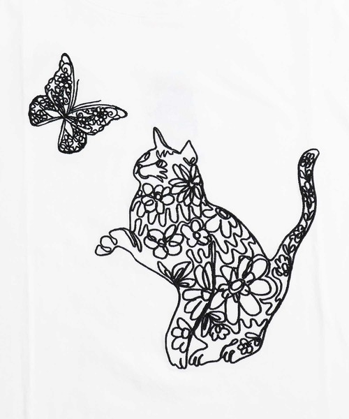 ScoLar（スカラー）の「133612：猫蝶刺繍 7分袖Tシャツ（Tシャツ