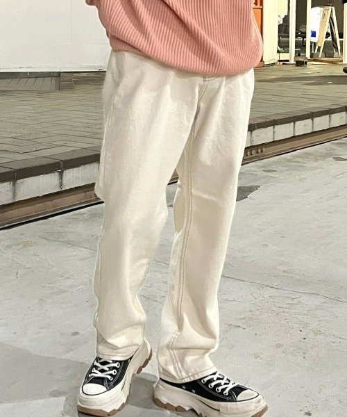 RENOL（レノル）の「韓国ファッション RENOL レノル stitch denim pants ステッチ デニムパンツ ストレートデニム ジーンズ 長ズボン（デニムパンツ・メンズ・ライトベージュ・S/M/L）」の5枚目の写真