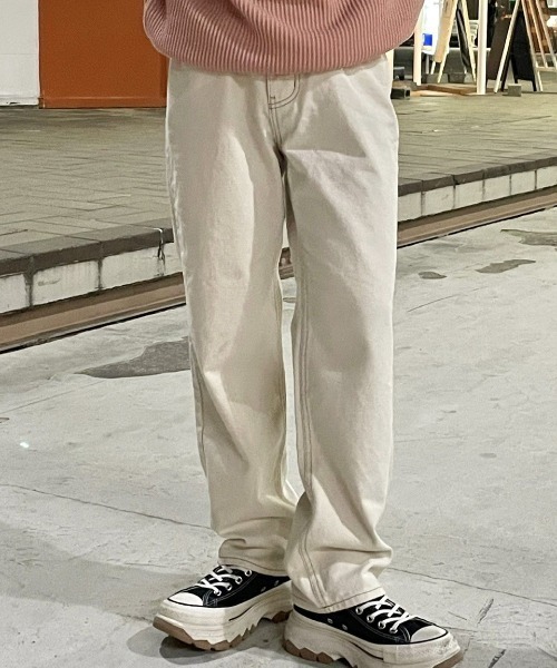 RENOL（レノル）の「韓国ファッション RENOL レノル stitch denim pants ステッチ デニムパンツ ストレートデニム ジーンズ 長ズボン（デニムパンツ・メンズ・ライトベージュ・S/M/L）」の4枚目の写真
