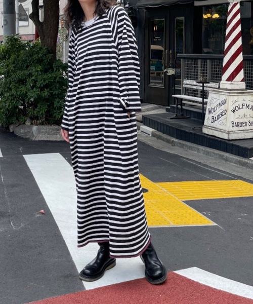 mi via loca(ミヴィアロカ)の「ビッグスリーブ ラグランTシャツワンピース(ワンピース・レディース・グレー/ブラック×ホワイト/スミクロ/ブルー・FREE)」の7枚目の写真