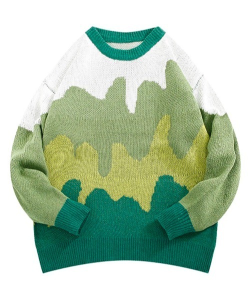 ROOPTOKYO(ループトウキョウ)の「▲PAINT DESIGN KNIT/ペイントデザインニット(ニット/セーター・メンズ・グリーン/ライトブルー・L/XL/XXL)」の1枚目の写真