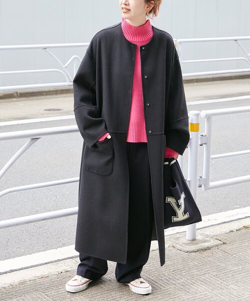 24秋冬　ベーセーストック　S120ブレンド　リバーシブルコート　ブラック　M S120ブレンドリバーシブルコート（ノーカラーコート）｜B.C STOCK