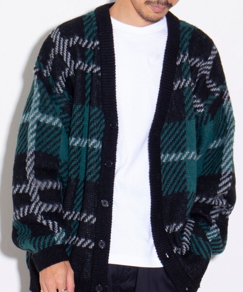 GLOSTER(グロスター)の「【限定展開】モヘヤライクカーディガン(グラデーション/ジオメトリック/チェック/レオパード)(カーディガン/ボレロ・メンズ・グレー/ブルー/ブラック系その他/ブラック系その他2/グリーン/キャメル/ベージュ/オレンジ・M/L/XL)」の6枚目の写真