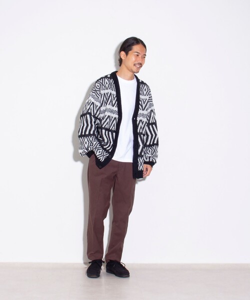 GLOSTER(グロスター)の「【限定展開】モヘヤライクカーディガン(グラデーション/ジオメトリック/チェック/レオパード)(カーディガン/ボレロ・メンズ・グレー/ブルー/ブラック系その他/ブラック系その他2/グリーン/キャメル/ベージュ/オレンジ・M/L/XL)」の16枚目の写真