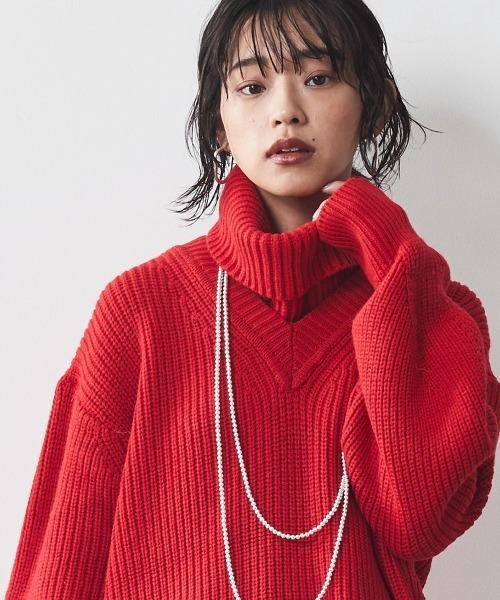 CHIC STYLE（シックスタイル）の「＜大きいサイズ＞ネックウォーマー付ニットプルオーバー シックスタイル（ニット/セーター・レディース・アイボリー/グレー/レッド・L/LL/3L/4L/5L）」の9枚目の写真