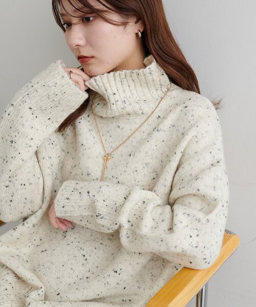 R&D.M.Co. リブ編みハイネックコットンニット　M ホワイト セール】【新色追加!/WEB限定】ハイネックワイドリブニット（ニット