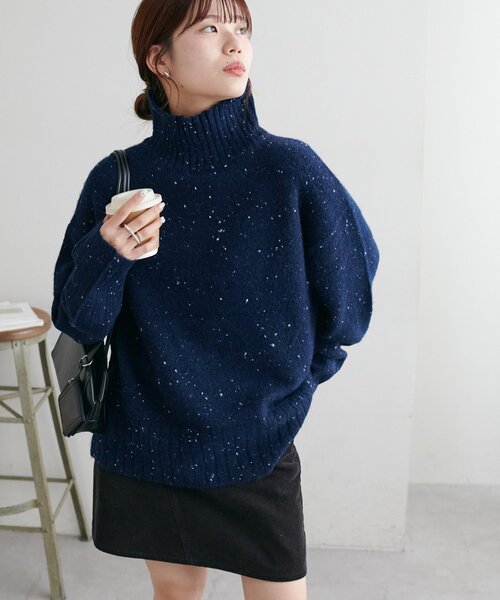 美品✨トリココムデギャルソン セーター リブニット クロップド丈 ハイネック 紺 セール】 ベーシックリブ ハイネックニット （ニット・セーター