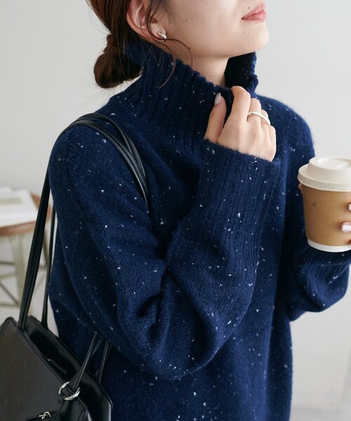 美品✨トリココムデギャルソン セーター リブニット クロップド丈 ハイネック 紺 セール】 ベーシックリブ ハイネックニット （ニット・セーター