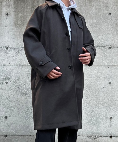 CERCA（チェルカ）の「【BEL】ウールライク チンストラップ付ステンカラーコート(BG/)（ステンカラーコート・メンズ・チャコールグレー/グレイッシュベージュ/ブラック/ブラウン・MEDIUM/LARGE）」の11枚目の写真