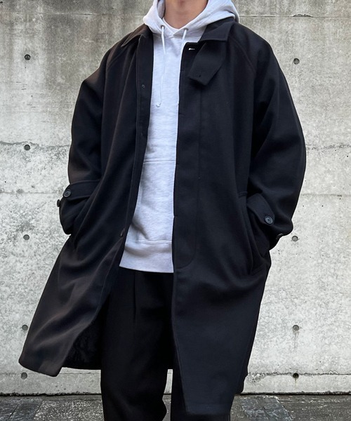 CERCA（チェルカ）の「【BEL】ウールライク チンストラップ付ステンカラーコート(BG/)（ステンカラーコート・メンズ・チャコールグレー/グレイッシュベージュ/ブラック/ブラウン・MEDIUM/LARGE）」の12枚目の写真