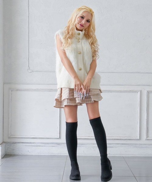 Diable baiser(ディアブルベーゼ)の「あざとい千鳥ハイウエストティアードスカパン(スカート・レディース・ベージュ/ブラック・XX-LARGE/SMALL/X-LARGE/MEDIUM/LARGE)」の5枚目の写真