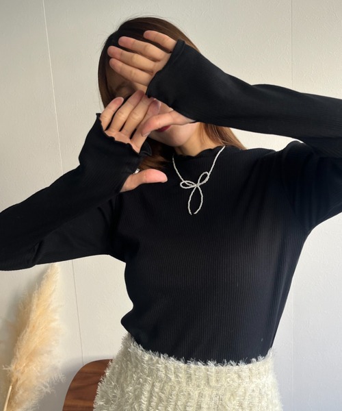 LAC-VERT（ラック・ヴェール）の「テレコメロウ ボトルネック指穴カットソー（Tシャツ/カットソー・レディース・オートミール/その他1/ホワイト/ピンク/ブラック/グレイッシュベージュ・FREE）」の12枚目の写真